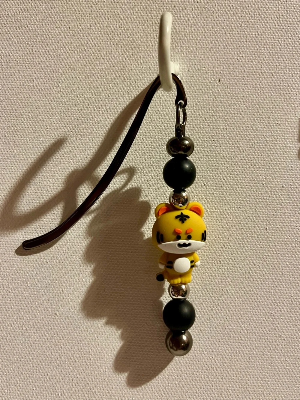 Cute Yellow Tiger Charm Bookmark with Black and Silver Accents
